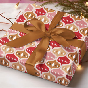 Retro Rood Roze Goud Kerst Bal Patroon Cadeaupapier