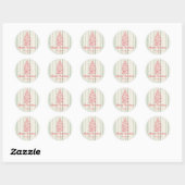 Retro Rood Roze Hand Getrokken Bogen Boom Kerstmis Ronde Sticker (Vel)