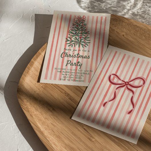 Retro Rood Roze Hand Getrokken Kerstmis Bow Tree P Kaart