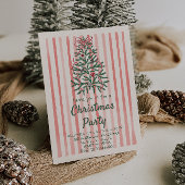 Retro Rood Roze Hand Getrokken Kerstmis Bow Tree P Kaart