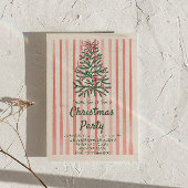 Retro Rood Roze Hand Getrokken Kerstmis Bow Tree P Kaart