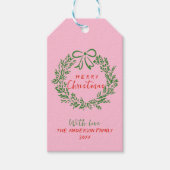 Retro Rood Roze Hand Getrokken Ribbon Krans Kerstm Cadeaulabel (Voorkant)