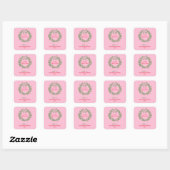 Retro Rood Roze Hand Getrokken Ribbon Krans Kerstm Vierkante Sticker (Vel)