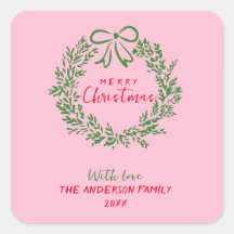 Retro Rood Roze Hand Getrokken Ribbon Krans Kerstm