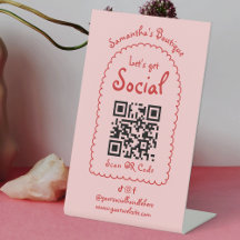 Retro Rood Roze Handgeschreven Girly Social QR Cod