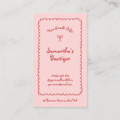 Retro Rood Roze Handgeschreven Girly Whimsical QR  Visitekaartje (Achterkant)