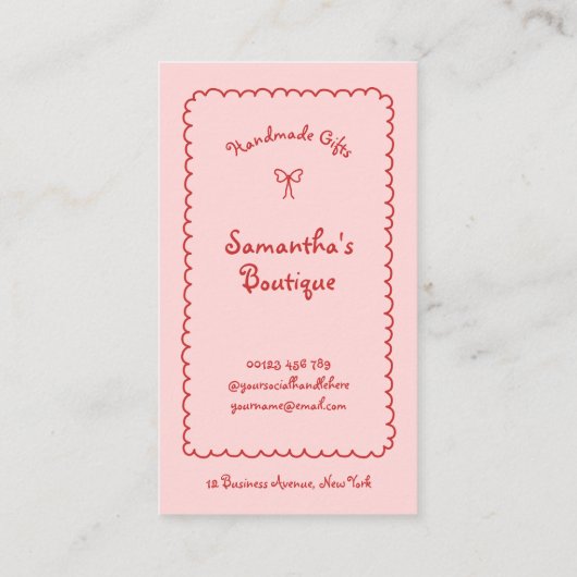 Retro Rood Roze Handgeschreven Girly Whimsical QR  Visitekaartje (Achterkant)