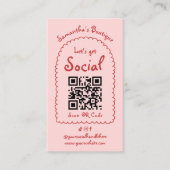 Retro Rood Roze Handgeschreven Girly Whimsical QR  Visitekaartje (Voorkant)