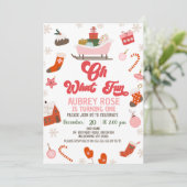 Retro Rood Roze Oh Wat Leuk Kerstfeest 1e Verjaard Kaart (Staand voorkant)