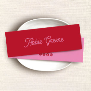 Retro Rood Roze Script Modern Mini Visitekaartje