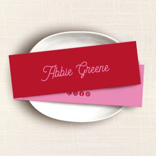 Retro Rood Roze Script Modern Mini Visitekaartje