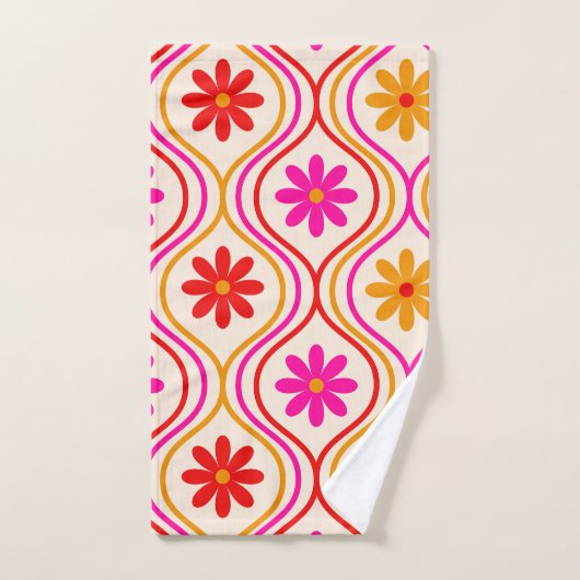 Retro Rood Roze Sinaasappels Bloemen op Ogee Patte Bad Handdoek (Handdoek)