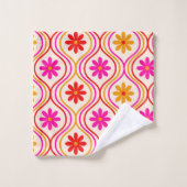 Retro Rood Roze Sinaasappels Bloemen op Ogee Patte Bad Handdoek (Wasdoekje)