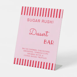 Retro Rood & Roze Strepen Dessert Bar Bachelorette Reclamebord Met Voetstuk