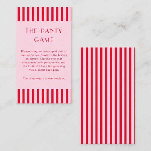 Retro rood & roze strepen The Panty Game  Informatiekaartje (Voorkant / Achterkant)