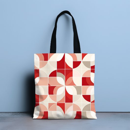 Retro Rood Roze Wit Midden Eeuw Bauhaus Patroon Tote Bag