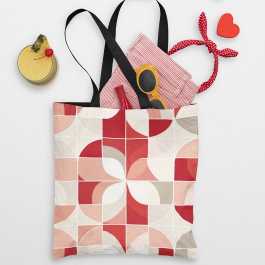 Retro Rood Roze Wit Midden Eeuw Bauhaus Patroon Tote Bag