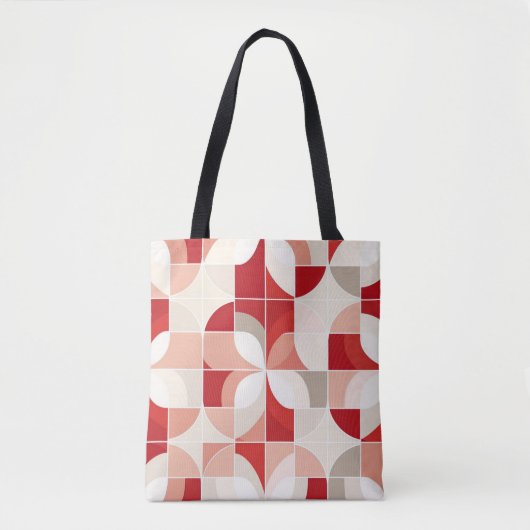 Retro Rood Roze Wit Midden Eeuw Bauhaus Patroon Tote Bag (Voorkant)