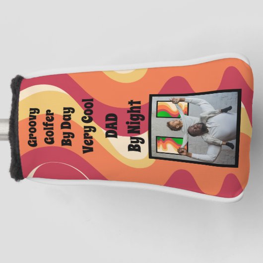 Retro Rood Sinaasappel Geel "Groovy Golfer Cool Da Golfheadcover (Voorkant)