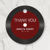 Retro Rood Vinyl Record Bruiloft Dank u Bedankjes Labels (Voorkant)