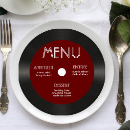 Retro Rood Vinyl Record Bruiloft Receptie Menu Kaart