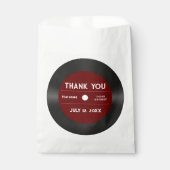 Retro Rood Vinyl Record Zwart Bruiloft Dank u Bedankzakje (Voorkant)