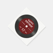 Retro Rood Vinyl Record Zwart Gelukkig Verjaardags Servet (Hoek)