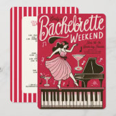  retro rood vrijgezellenweekend kaart (Voorkant / Achterkant)