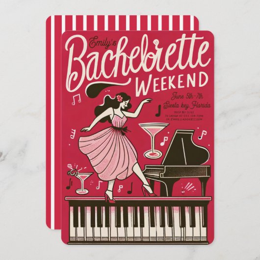  retro rood vrijgezellenweekend kaart (Voorkant / Achterkant)