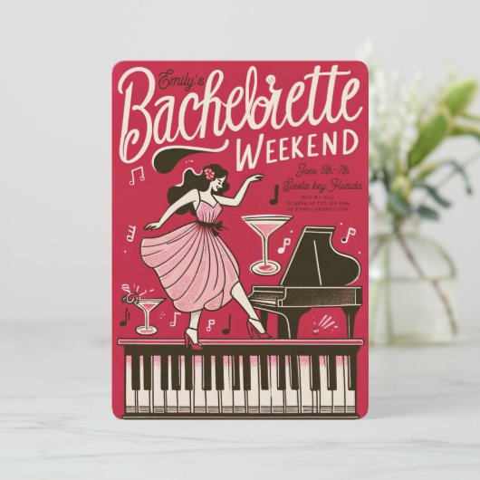  retro rood vrijgezellenweekend kaart (Staand voorkant)