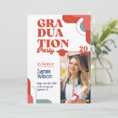 Retro Rood & Wit Afstudeerfeest Uitnodiging (Staand voorkant)