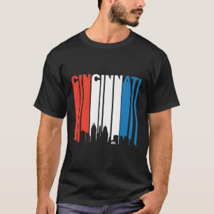 Retro Rood Wit Blauw Cincinnati Oh Skyline Long SL T-shirt