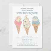 Retro Rood Wit Blauw Ijs Kegel 100e Verjaardag Kaart (Voorkant)