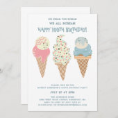 Retro Rood Wit Blauw Ijs Kegel 100e Verjaardag Kaart (Voorkant / Achterkant)