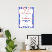 Retro Rood Wit & Blauw Klasse Strepen Strikken Wel Poster (Thuiskantoor)