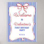 Retro Rood Wit & Blauw Klasse Strepen Strikken Wel Poster (Voorkant)