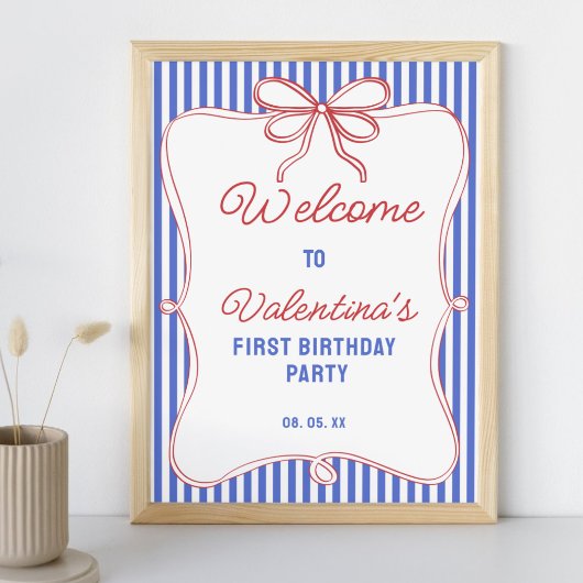 Retro Rood Wit & Blauw Klasse Strepen Strikken Wel Poster