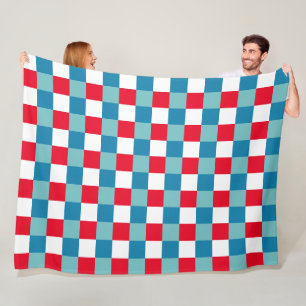 Retro rood wit blauw tartan ruit 4 juli fleece deken