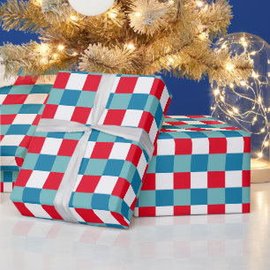 Retro rood wit blauw tartan ruitjespatroon 4 juli cadeaupapier