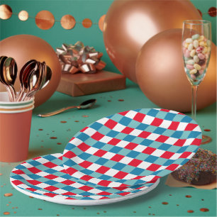 Retro rood wit blauw tartan Schotse ruit 4 juli Papieren Bordje