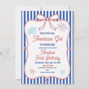 Retro rood wit en blauw All American Girl-verjaard Kaart