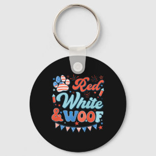 Retro Rood Wit En Woof Amerikaanse Vlag Hond Paw H Sleutelhanger