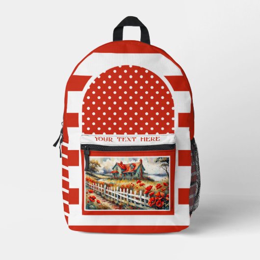 Retro Rood Wit Gestreepte Artistieke Foto Bedrukte Rugzak (Voorkant)