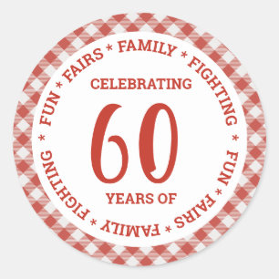  retro rood wit gingham check aangepaste tekst ronde sticker