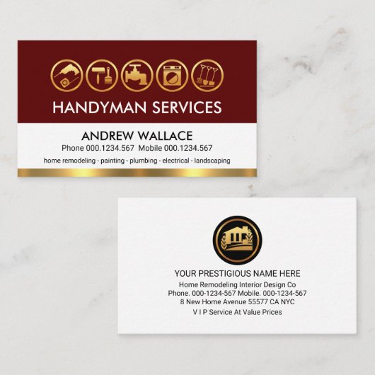 Retro Rood Wit Goud Handyman Lagen Visitekaartje (Voorkant / Achterkant)