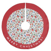 Retro Rood Wit Kerst Robin Waterverf Patroon Kerstboom Rok (Voorkant)