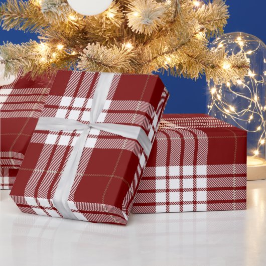 Retro Rood Wit Kerstmis Nieuwjaar Schotse Plaid Cadeaupapier (Feestdagen)