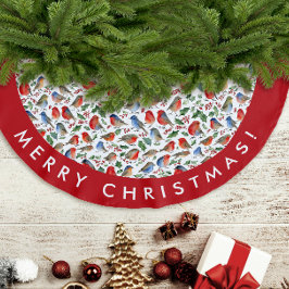 Retro Rood Wit Kerstmis Robin Watercolor Patroon Kerstboom Rok