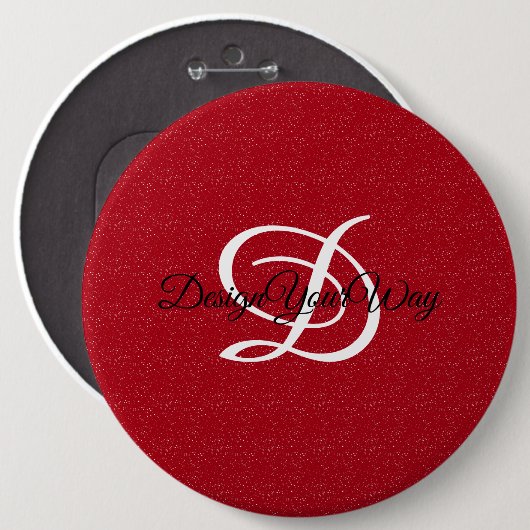 Retro rood-wit  monogram ronde button 6,0 cm (Voorkant /achterkant)