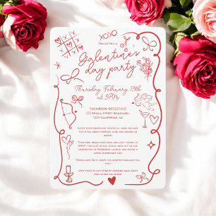 Retro Rood wit Quirky Galentine's Day Party Kaart